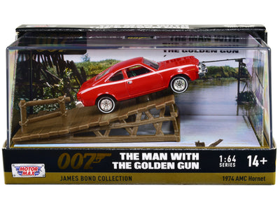 1974 AMC Hornet Red with White Stripes James Bond 007 "The Man with the Golden Gun" (1974) Movie with Display 1/64 Diecast Model Car by Motormax